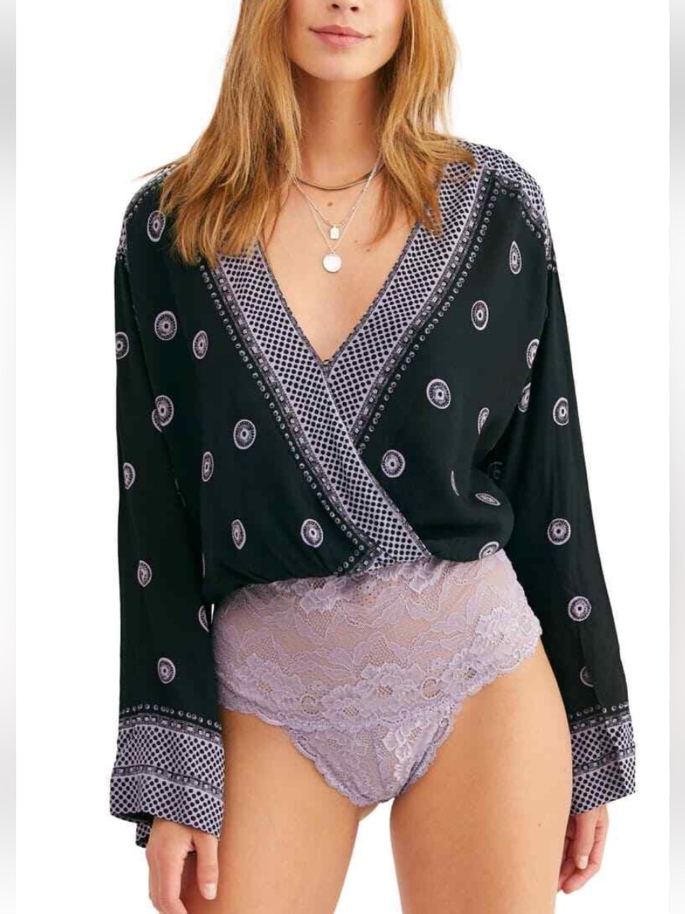 Free People On Board Open Back Bodysuit with Lace Bottoms size Women’s Medium